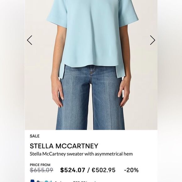 STELLA MCCARTNEY Light Blue  sweater Top with asymmetrical hem Women size 38 ( s - Picture 4 of 14